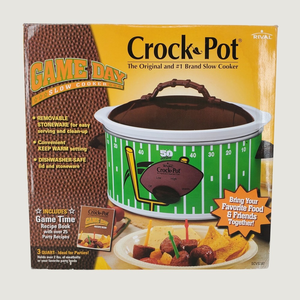 Vintage Rival CrockPot Game Day Football Slow Cooker 3 Qt Green Tailgate Sports